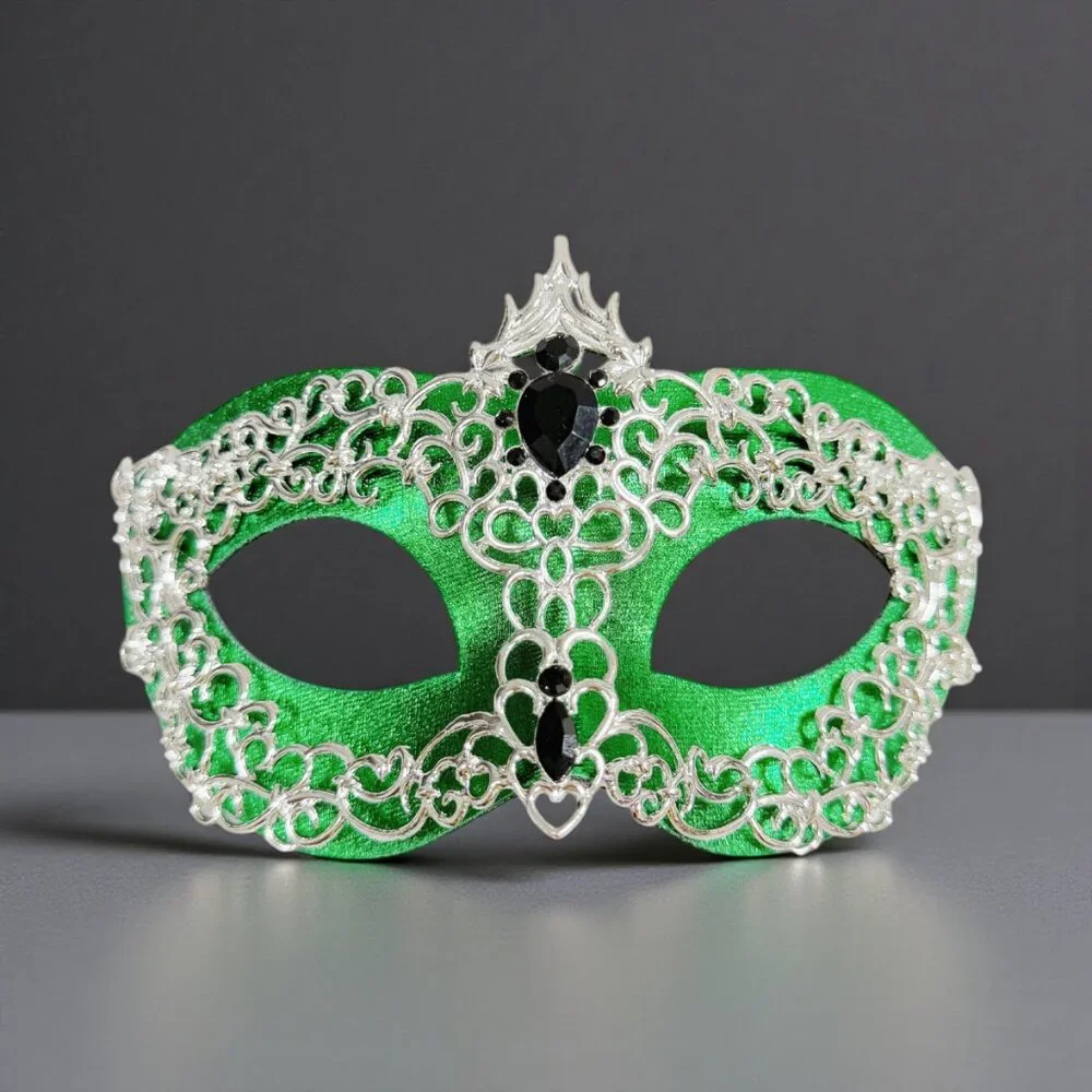 Silver green mask, Masquerade mask, Cosplay mask, ball party mask, Prom mask